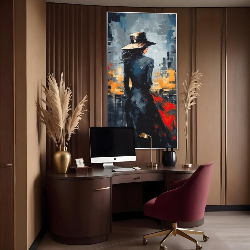 Tablou Canvas Premium LuxCanva® G1041, Privind spre Necunoscut , Oras, Visare, Orizont, Trecut, Viitor, Apus, Mister, Palarie, Living, Dormitor