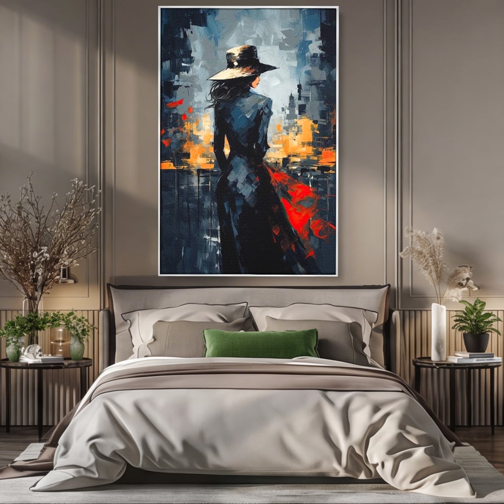 Tablou Canvas Premium LuxCanva® G1041, Privind spre Necunoscut , Oras, Visare, Orizont, Trecut, Viitor, Apus, Mister, Palarie, Living, Dormitor