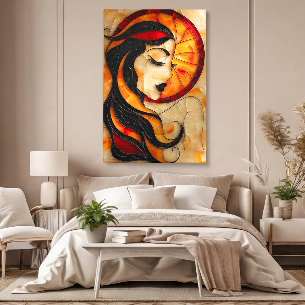 Tablou Canvas Premium LuxCanva® G1042, Zeita din Vitraliu , Soare, Aurora, Vis, Stralucire, Contemporan, Gotic, Mister, Misticism, Living, Dormitor