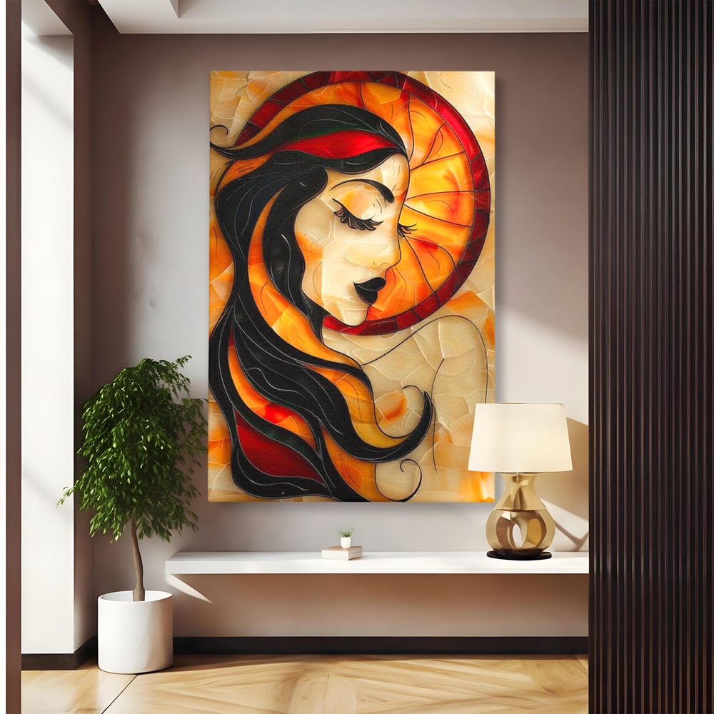 Tablou Canvas Premium LuxCanva® G1042, Zeita din Vitraliu , Soare, Aurora, Vis, Stralucire, Contemporan, Gotic, Mister, Misticism, Living, Dormitor