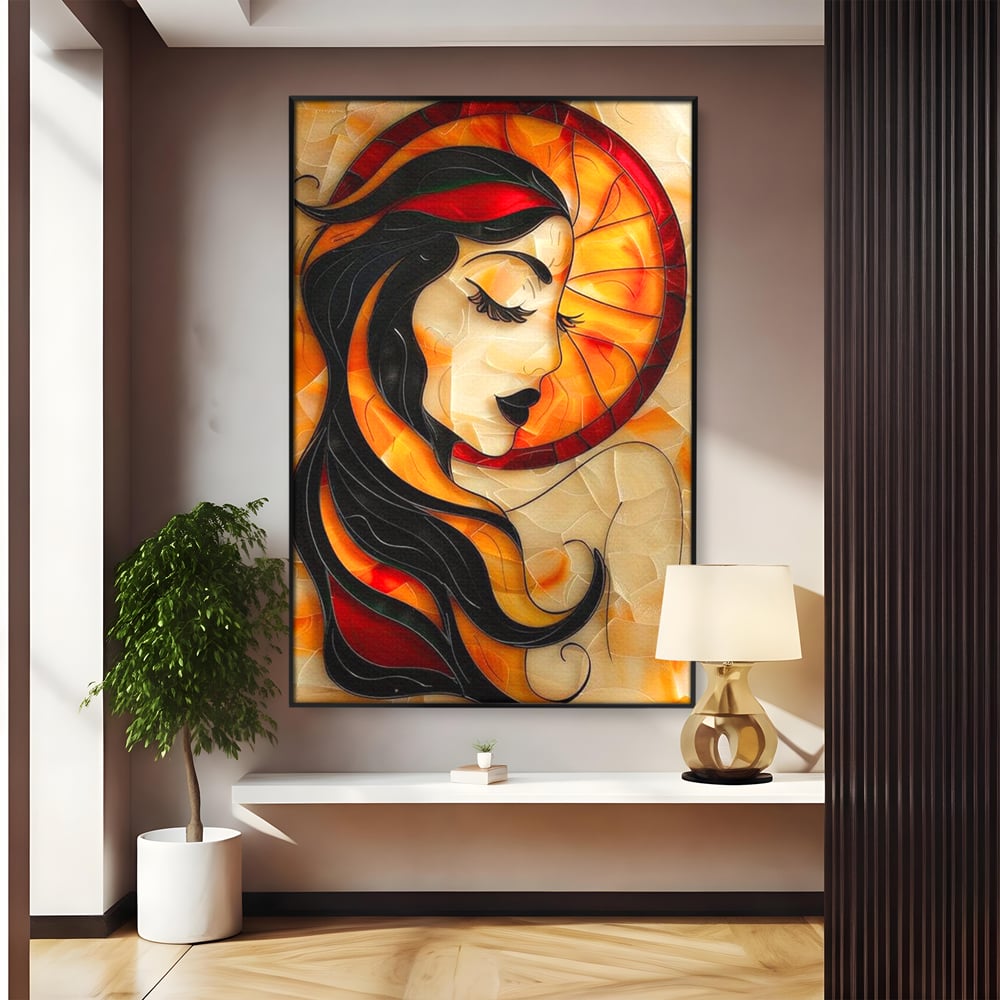 Tablou Canvas Premium LuxCanva® G1042, Zeita din Vitraliu , Soare, Aurora, Vis, Stralucire, Contemporan, Gotic, Mister, Misticism, Living, Dormitor