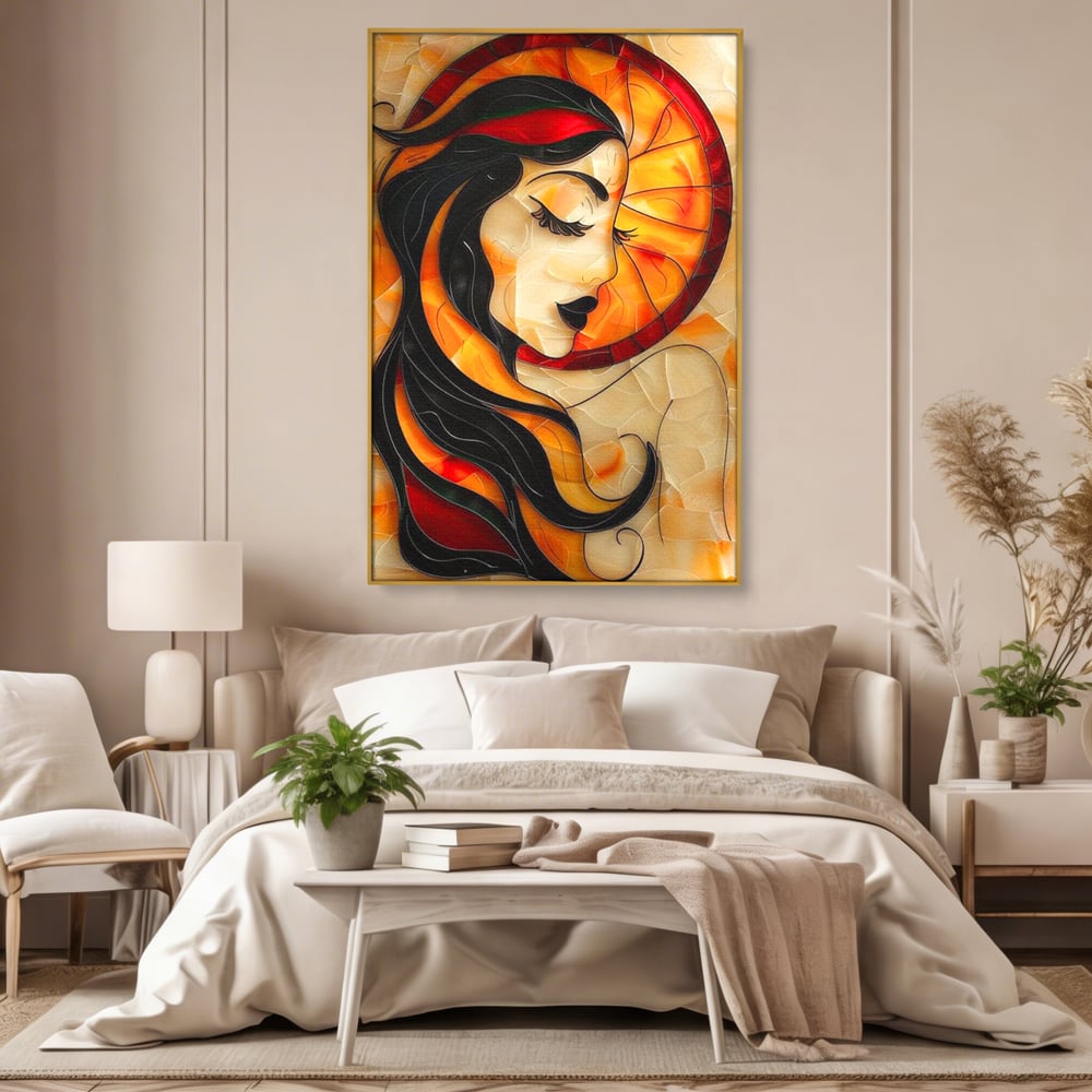 Tablou Canvas Premium LuxCanva® G1042, Zeita din Vitraliu , Soare, Aurora, Vis, Stralucire, Contemporan, Gotic, Mister, Misticism, Living, Dormitor