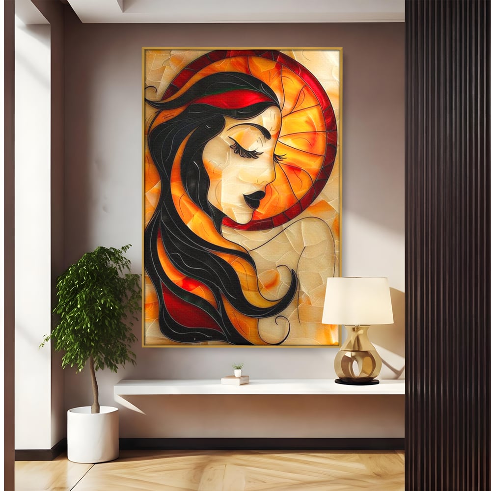 Tablou Canvas Premium LuxCanva® G1042, Zeita din Vitraliu , Soare, Aurora, Vis, Stralucire, Contemporan, Gotic, Mister, Misticism, Living, Dormitor