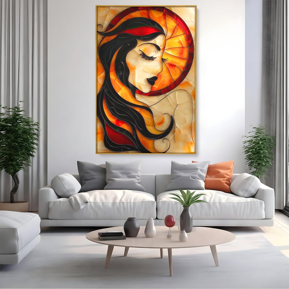 Tablou Canvas Premium LuxCanva® G1042, Zeita din Vitraliu , Soare, Aurora, Vis, Stralucire, Contemporan, Gotic, Mister, Misticism, Living, Dormitor