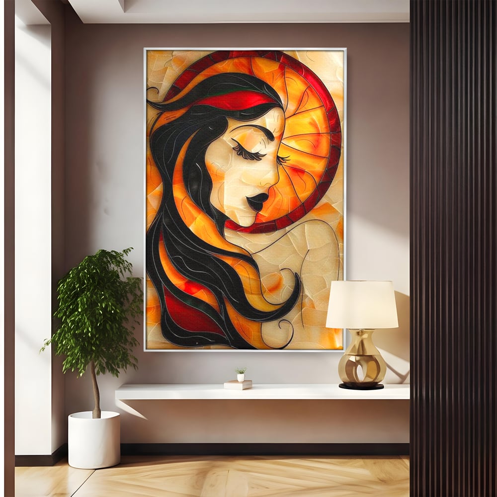 Tablou Canvas Premium LuxCanva® G1042, Zeita din Vitraliu , Soare, Aurora, Vis, Stralucire, Contemporan, Gotic, Mister, Misticism, Living, Dormitor