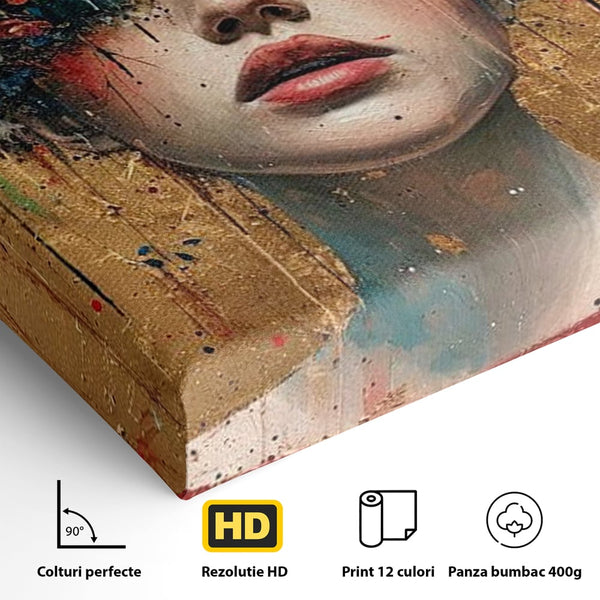 Tablou Canvas Premium LuxCanva® G1043, Frumusete Renascuta , Regina, Flori, Petale, Primavara, Coroana, Realism, Portret, Living, Dormitor
