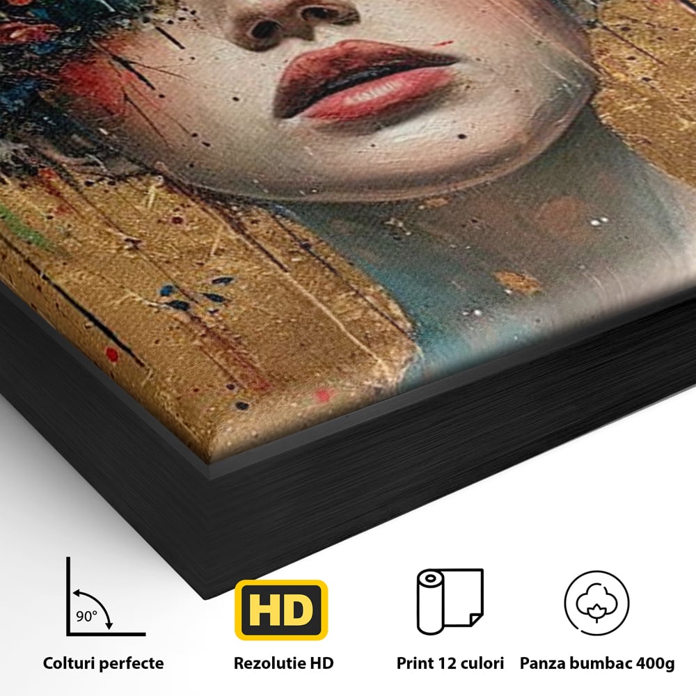 Tablou Canvas Premium LuxCanva® G1043, Frumusete Renascuta , Regina, Flori, Petale, Primavara, Coroana, Realism, Portret, Living, Dormitor