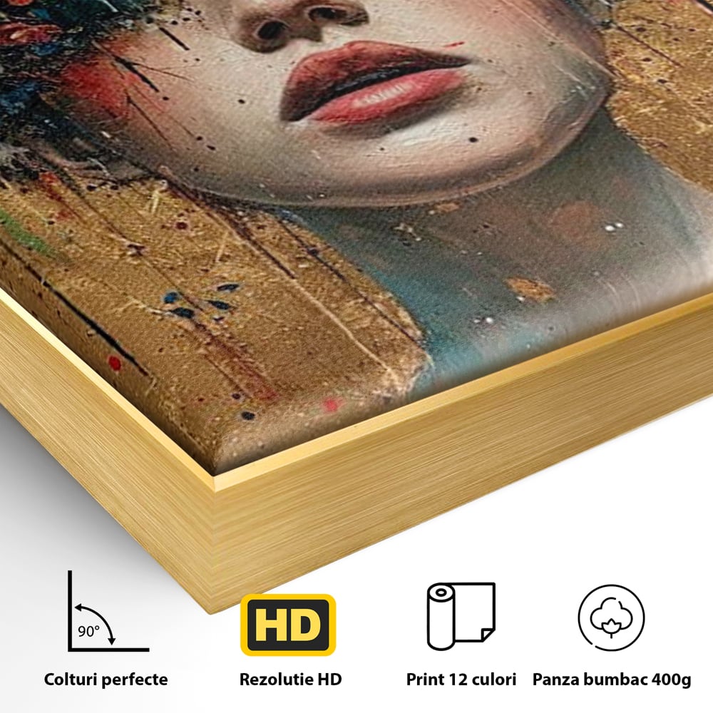 Tablou Canvas Premium LuxCanva® G1043, Frumusete Renascuta , Regina, Flori, Petale, Primavara, Coroana, Realism, Portret, Living, Dormitor