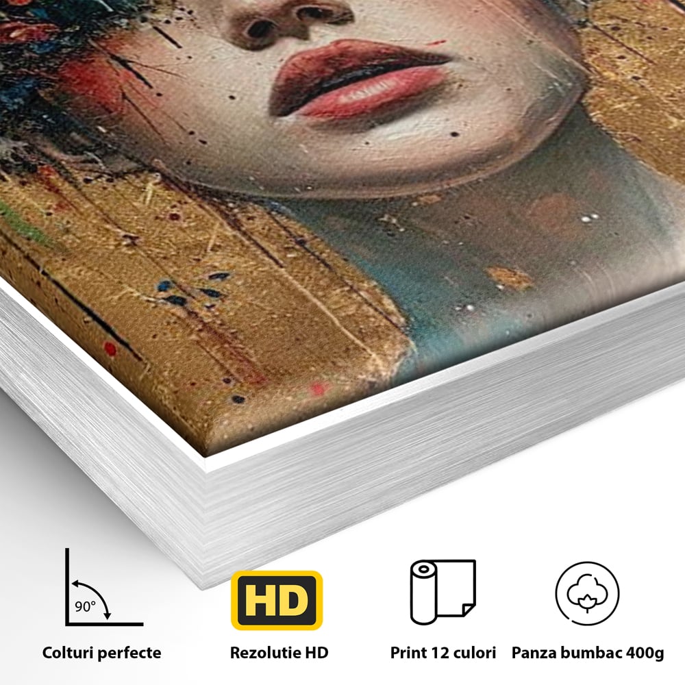 Tablou Canvas Premium LuxCanva® G1043, Frumusete Renascuta , Regina, Flori, Petale, Primavara, Coroana, Realism, Portret, Living, Dormitor