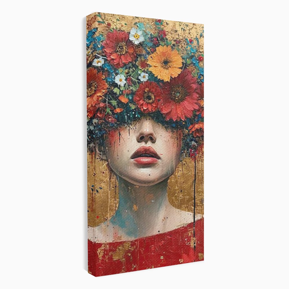 Tablou Canvas Premium LuxCanva® G1043, Frumusete Renascuta , Regina, Flori, Petale, Primavara, Coroana, Realism, Portret, Living, Dormitor