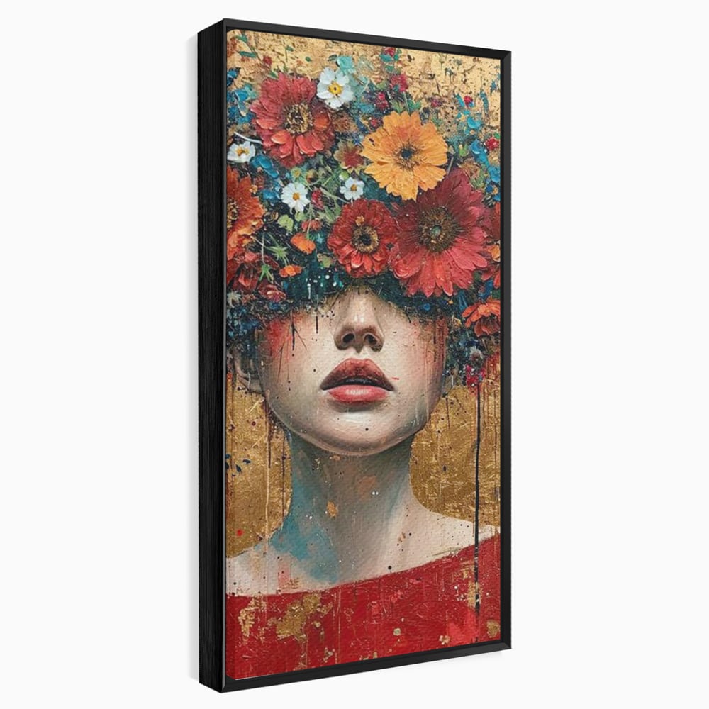 Tablou Canvas Premium LuxCanva® G1043, Frumusete Renascuta , Regina, Flori, Petale, Primavara, Coroana, Realism, Portret, Living, Dormitor