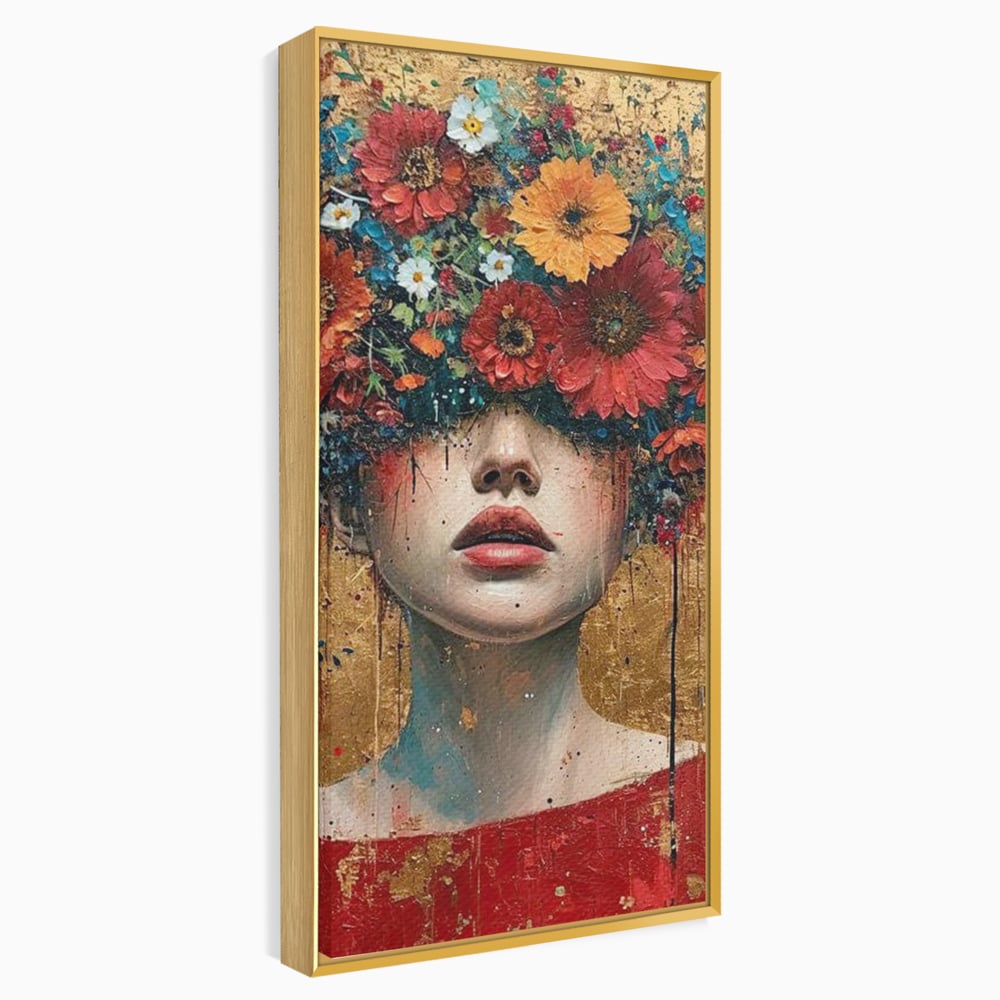 Tablou Canvas Premium LuxCanva® G1043, Frumusete Renascuta , Regina, Flori, Petale, Primavara, Coroana, Realism, Portret, Living, Dormitor