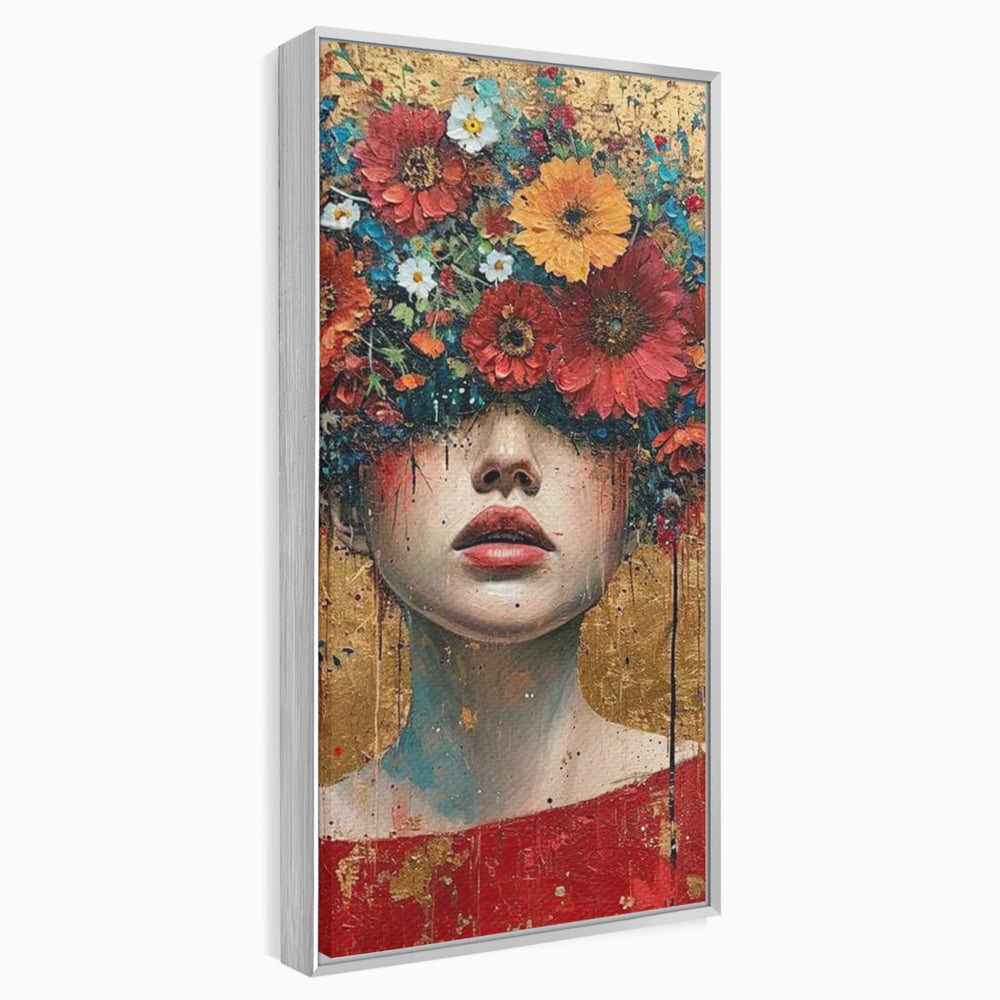 Tablou Canvas Premium LuxCanva® G1043, Frumusete Renascuta , Regina, Flori, Petale, Primavara, Coroana, Realism, Portret, Living, Dormitor