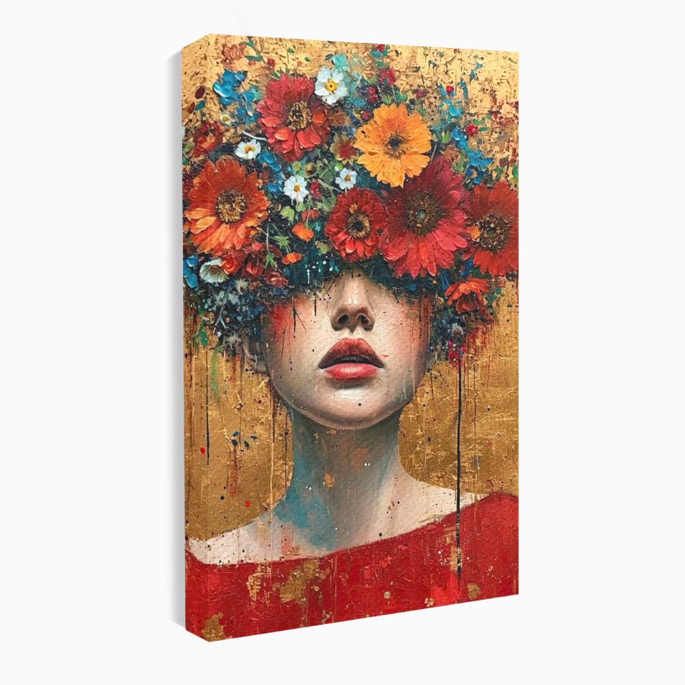 Tablou Canvas Premium LuxCanva® G1043, Frumusete Renascuta , Regina, Flori, Petale, Primavara, Coroana, Realism, Portret, Living, Dormitor