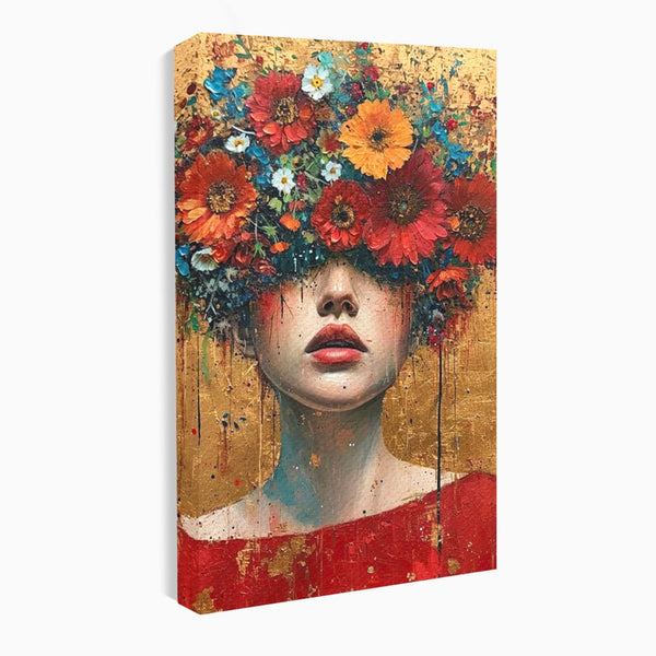 Tablou Canvas Premium LuxCanva® G1043, Frumusete Renascuta , Regina, Flori, Petale, Primavara, Coroana, Realism, Portret, Living, Dormitor