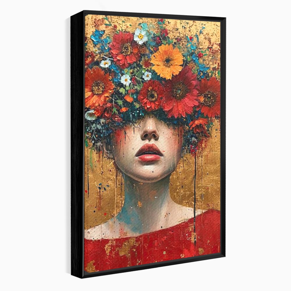 Tablou Canvas Premium LuxCanva® G1043, Frumusete Renascuta , Regina, Flori, Petale, Primavara, Coroana, Realism, Portret, Living, Dormitor