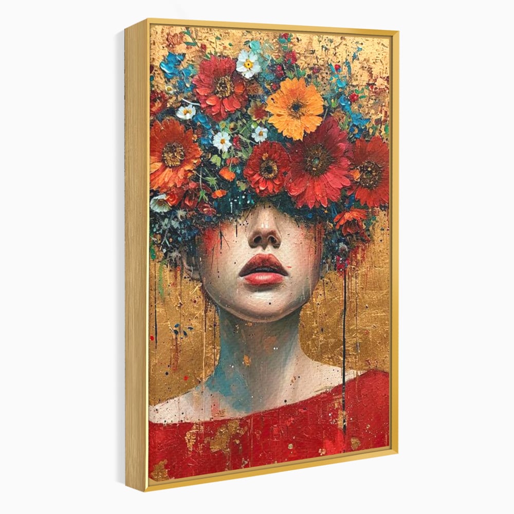 Tablou Canvas Premium LuxCanva® G1043, Frumusete Renascuta , Regina, Flori, Petale, Primavara, Coroana, Realism, Portret, Living, Dormitor