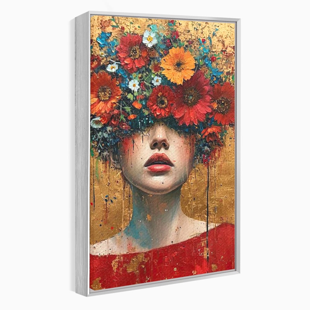 Tablou Canvas Premium LuxCanva® G1043, Frumusete Renascuta , Regina, Flori, Petale, Primavara, Coroana, Realism, Portret, Living, Dormitor