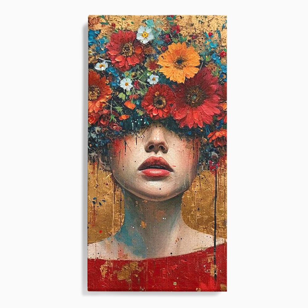 Tablou Canvas Premium LuxCanva® G1043, Frumusete Renascuta , Regina, Flori, Petale, Primavara, Coroana, Realism, Portret, Living, Dormitor