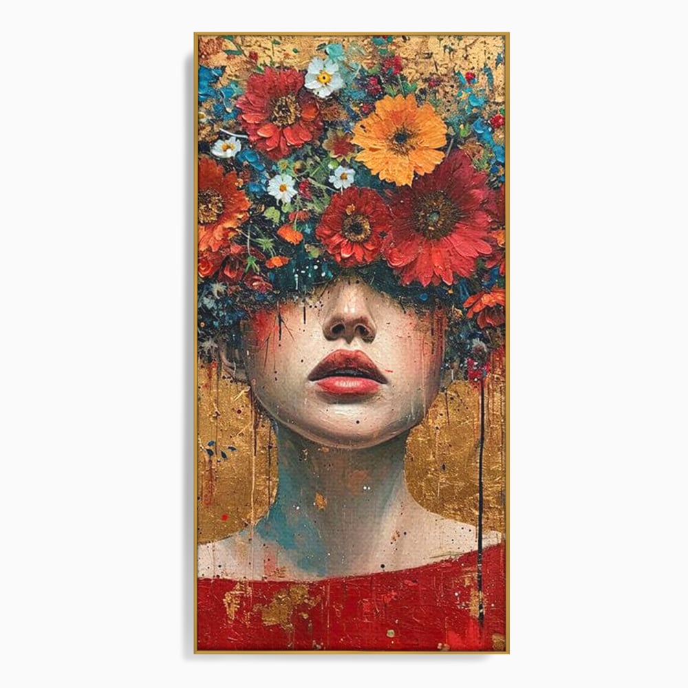 Tablou Canvas Premium LuxCanva® G1043, Frumusete Renascuta , Regina, Flori, Petale, Primavara, Coroana, Realism, Portret, Living, Dormitor