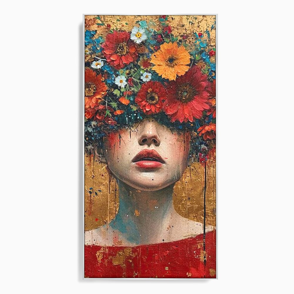 Tablou Canvas Premium LuxCanva® G1043, Frumusete Renascuta , Regina, Flori, Petale, Primavara, Coroana, Realism, Portret, Living, Dormitor