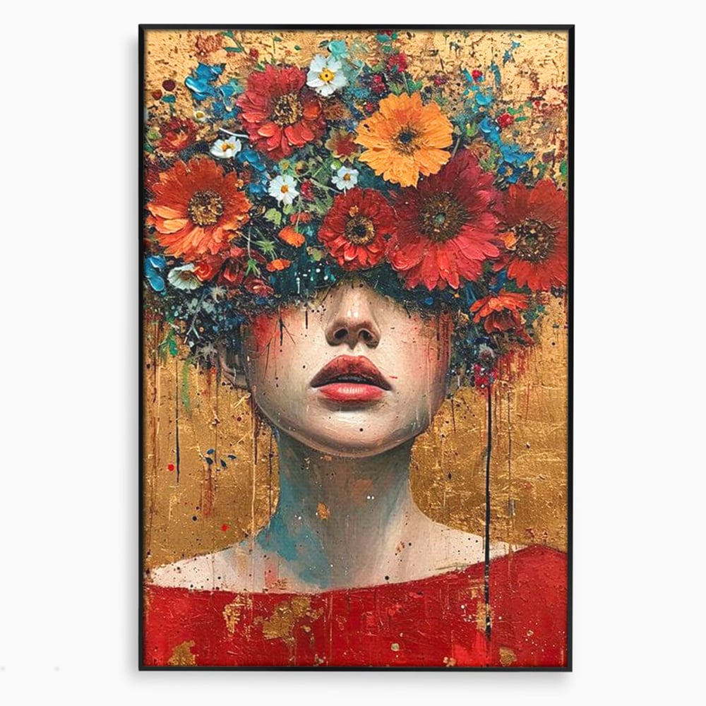 Tablou Canvas Premium LuxCanva® G1043, Frumusete Renascuta , Regina, Flori, Petale, Primavara, Coroana, Realism, Portret, Living, Dormitor