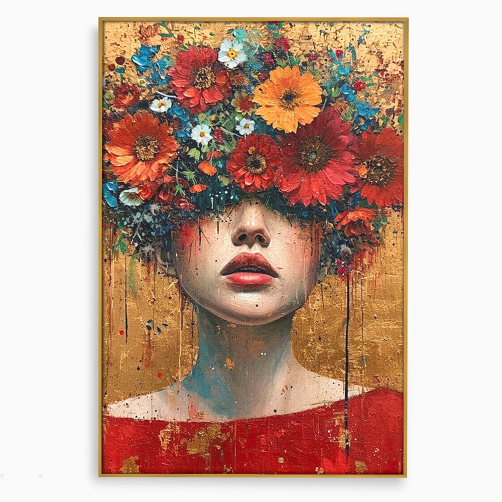 Tablou Canvas Premium LuxCanva® G1043, Frumusete Renascuta , Regina, Flori, Petale, Primavara, Coroana, Realism, Portret, Living, Dormitor