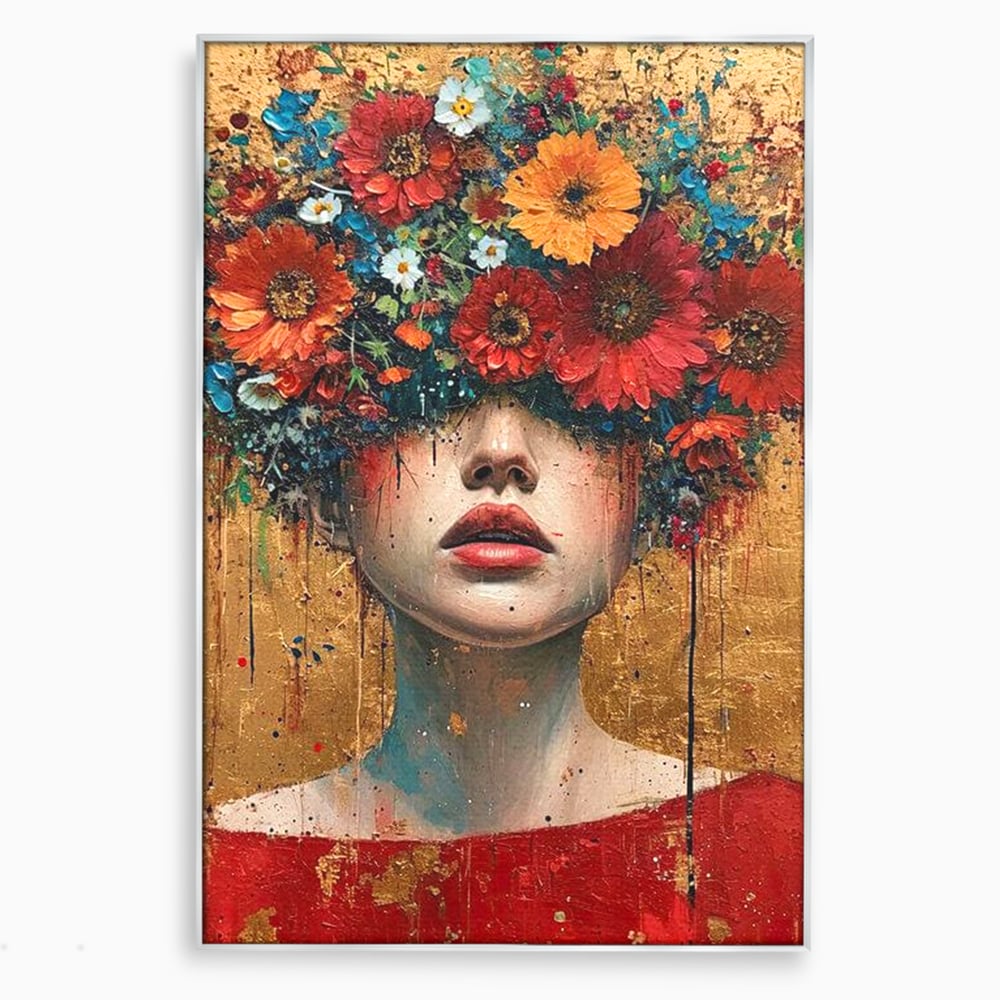 Tablou Canvas Premium LuxCanva® G1043, Frumusete Renascuta , Regina, Flori, Petale, Primavara, Coroana, Realism, Portret, Living, Dormitor