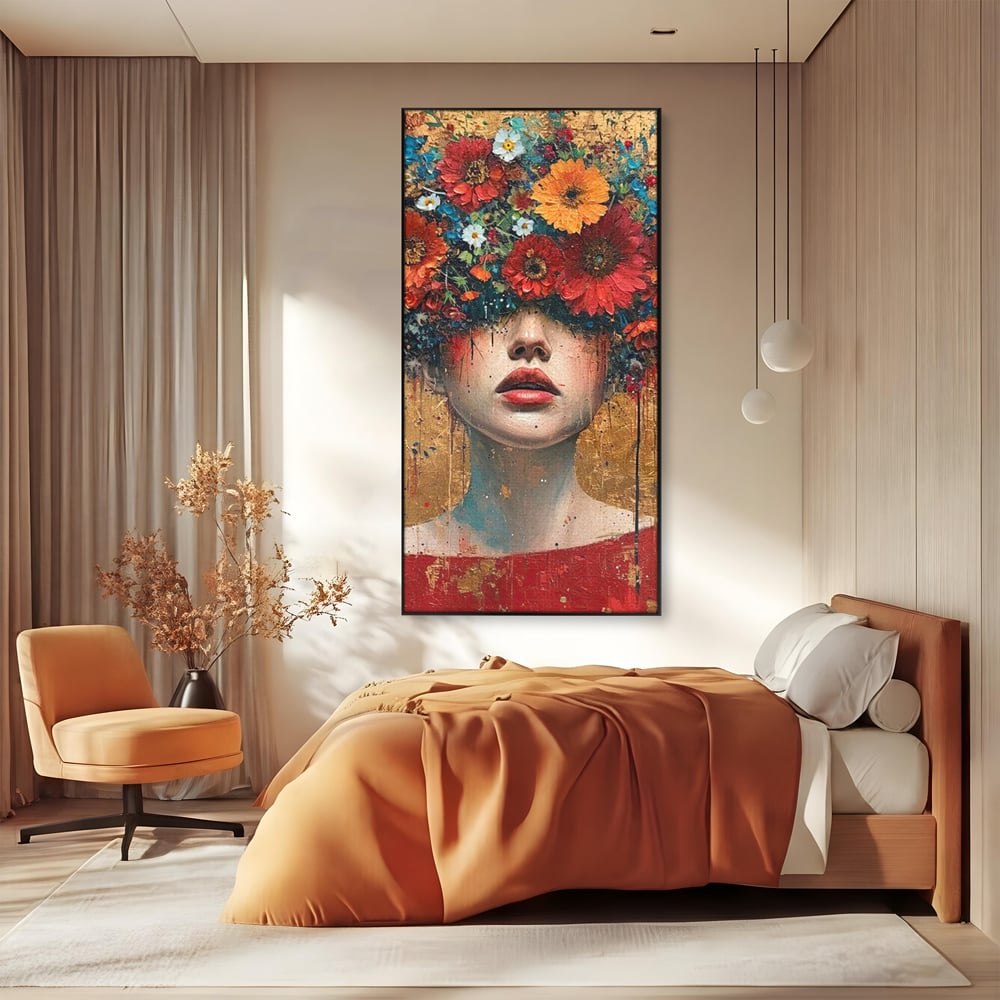 Tablou Canvas Premium LuxCanva® G1043, Frumusete Renascuta , Regina, Flori, Petale, Primavara, Coroana, Realism, Portret, Living, Dormitor