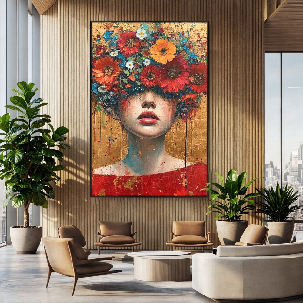 Tablou Canvas Premium LuxCanva® G1043, Frumusete Renascuta , Regina, Flori, Petale, Primavara, Coroana, Realism, Portret, Living, Dormitor
