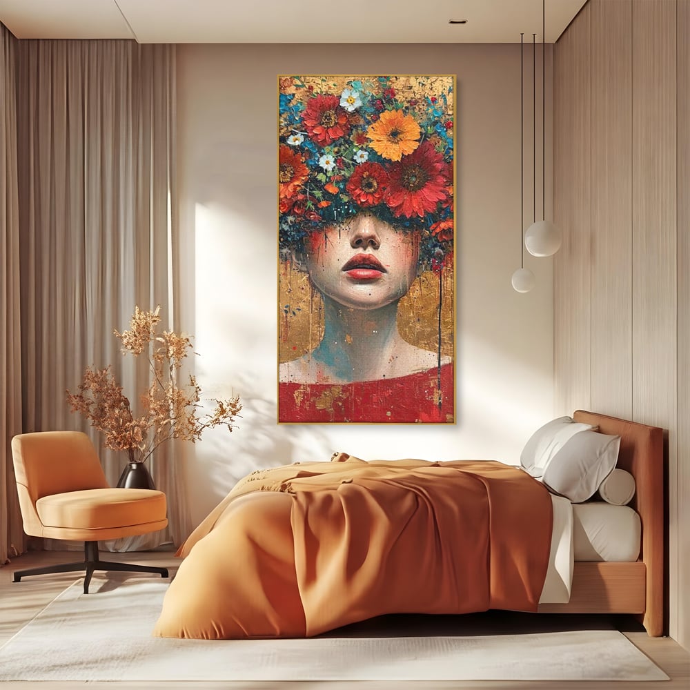 Tablou Canvas Premium LuxCanva® G1043, Frumusete Renascuta , Regina, Flori, Petale, Primavara, Coroana, Realism, Portret, Living, Dormitor