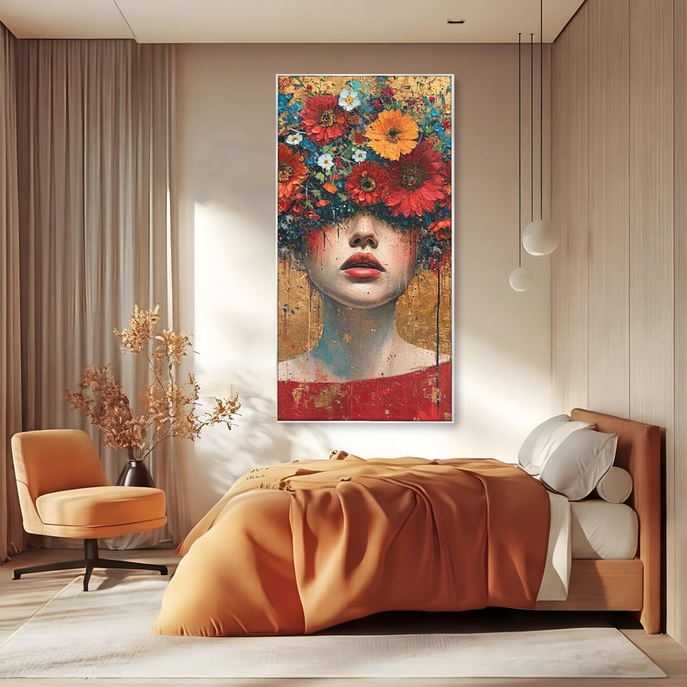 Tablou Canvas Premium LuxCanva® G1043, Frumusete Renascuta , Regina, Flori, Petale, Primavara, Coroana, Realism, Portret, Living, Dormitor