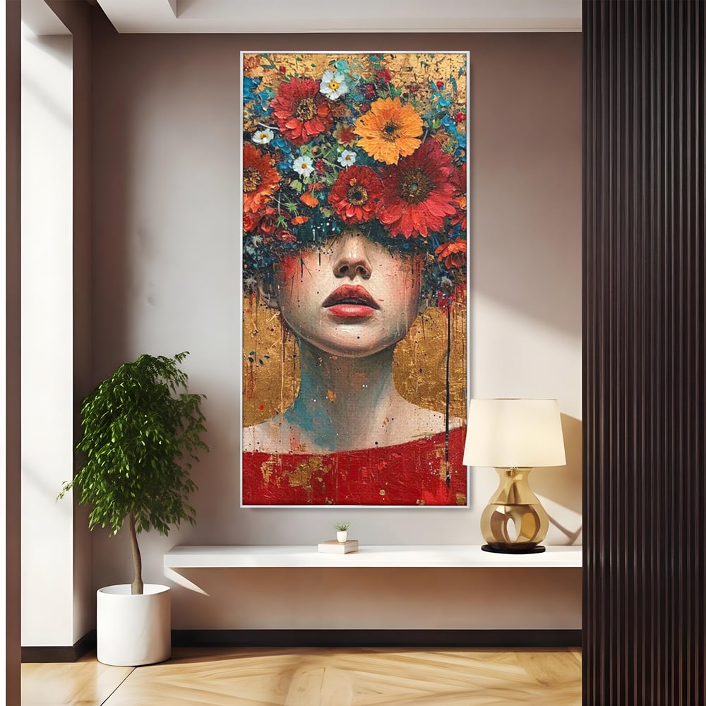 Tablou Canvas Premium LuxCanva® G1043, Frumusete Renascuta , Regina, Flori, Petale, Primavara, Coroana, Realism, Portret, Living, Dormitor