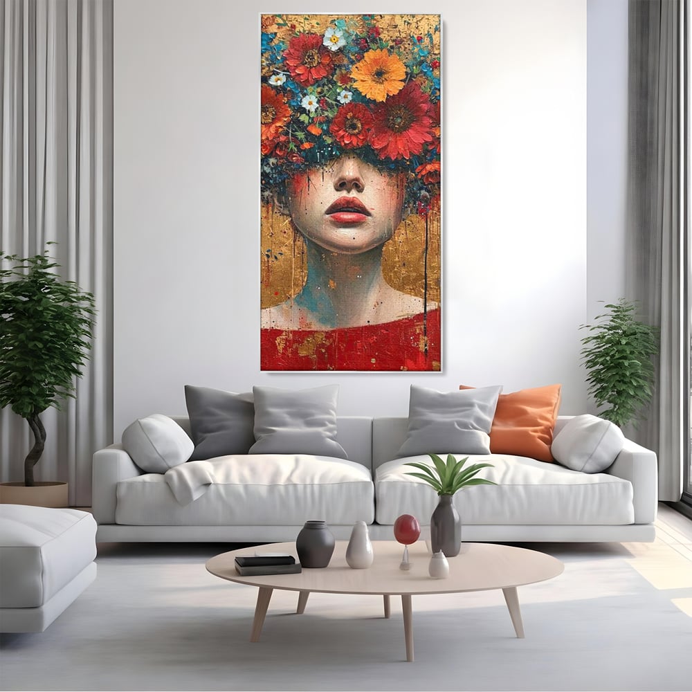 Tablou Canvas Premium LuxCanva® G1043, Frumusete Renascuta , Regina, Flori, Petale, Primavara, Coroana, Realism, Portret, Living, Dormitor