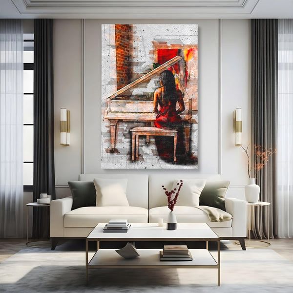 Tablou Canvas Premium LuxCanva® G1047, Pianista in Rosu