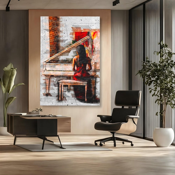 Tablou Canvas Premium LuxCanva® G1047, Pianista in Rosu