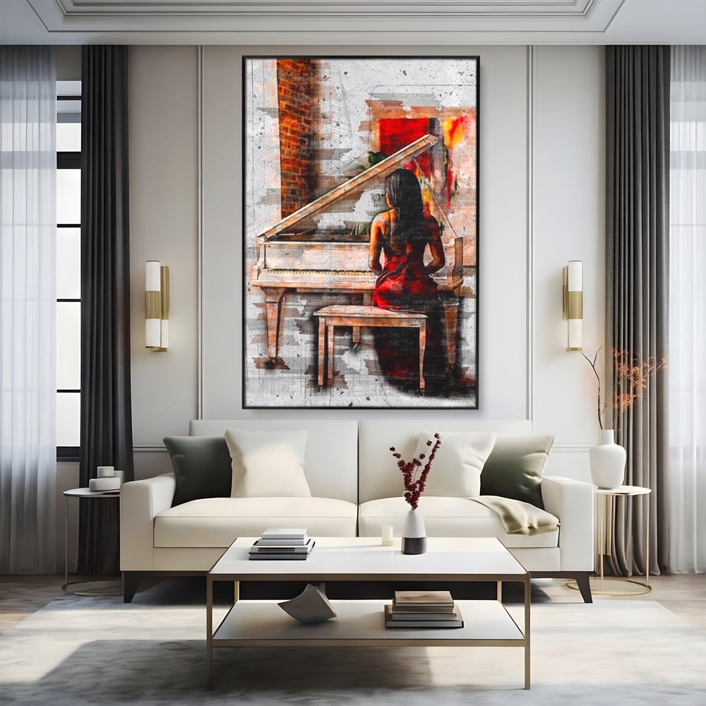 Tablou Canvas Premium LuxCanva® G1047, Pianista in Rosu