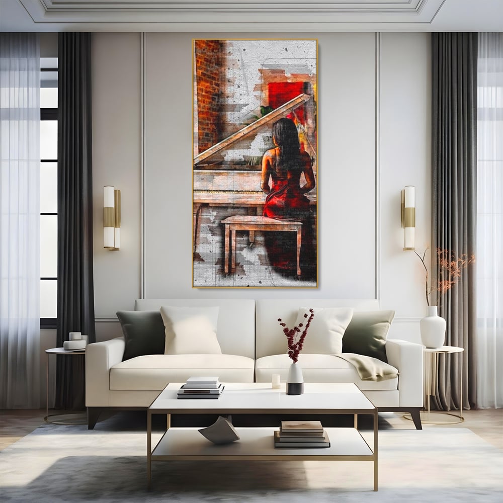 Tablou Canvas Premium LuxCanva® G1047, Pianista in Rosu