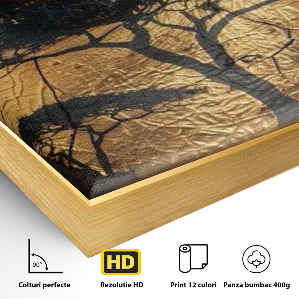 Tablou Canvas Premium, LuxCanva® G1048, Ochii Pamantului,  Privire, Pamant, Radacini, Aur, Arbore, Natura, Living, Dormitor, Culori Vibrante