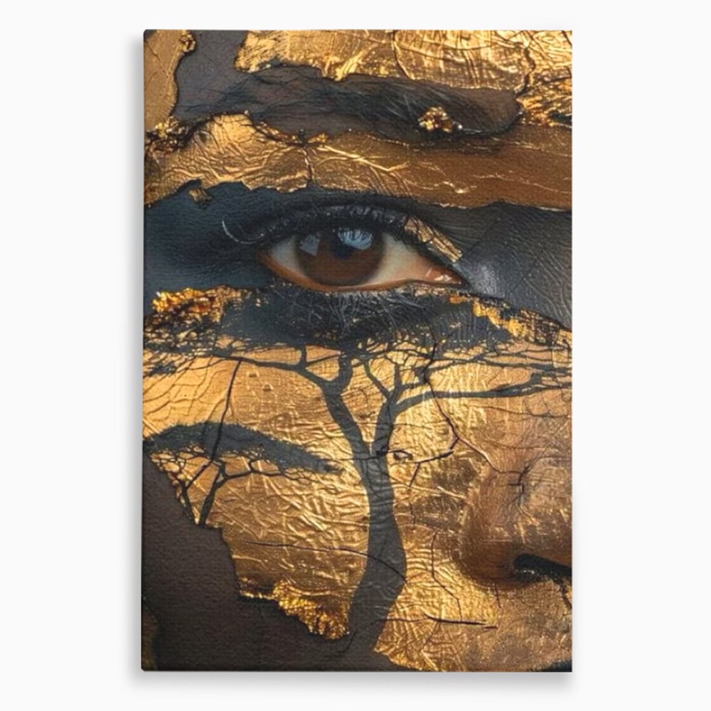 Tablou Canvas Premium, LuxCanva® G1048, Ochii Pamantului,  Privire, Pamant, Radacini, Aur, Arbore, Natura, Living, Dormitor, Culori Vibrante