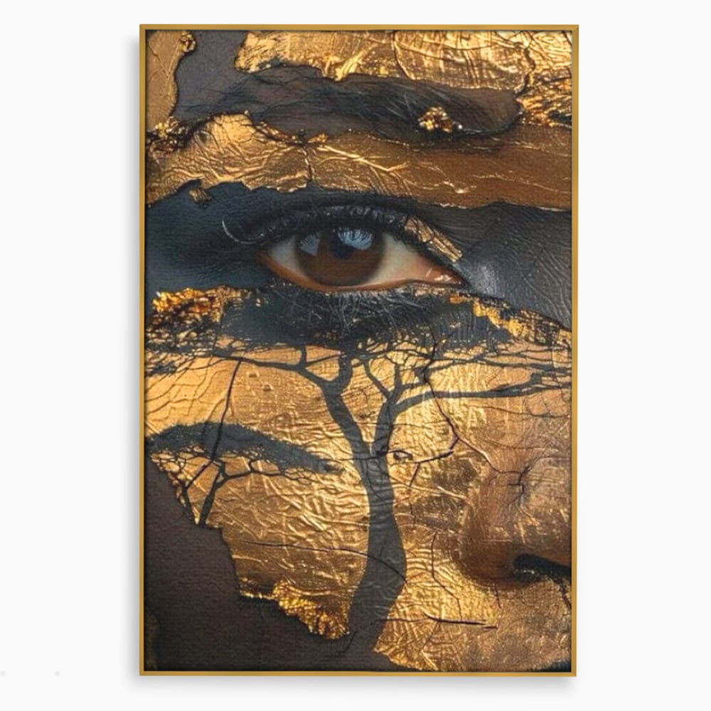 Tablou Canvas Premium, LuxCanva® G1048, Ochii Pamantului,  Privire, Pamant, Radacini, Aur, Arbore, Natura, Living, Dormitor, Culori Vibrante