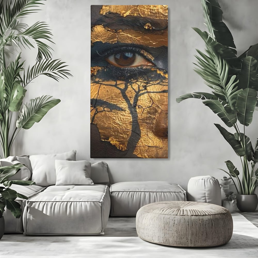 Tablou Canvas Premium, LuxCanva® G1048, Ochii Pamantului,  Privire, Pamant, Radacini, Aur, Arbore, Natura, Living, Dormitor, Culori Vibrante