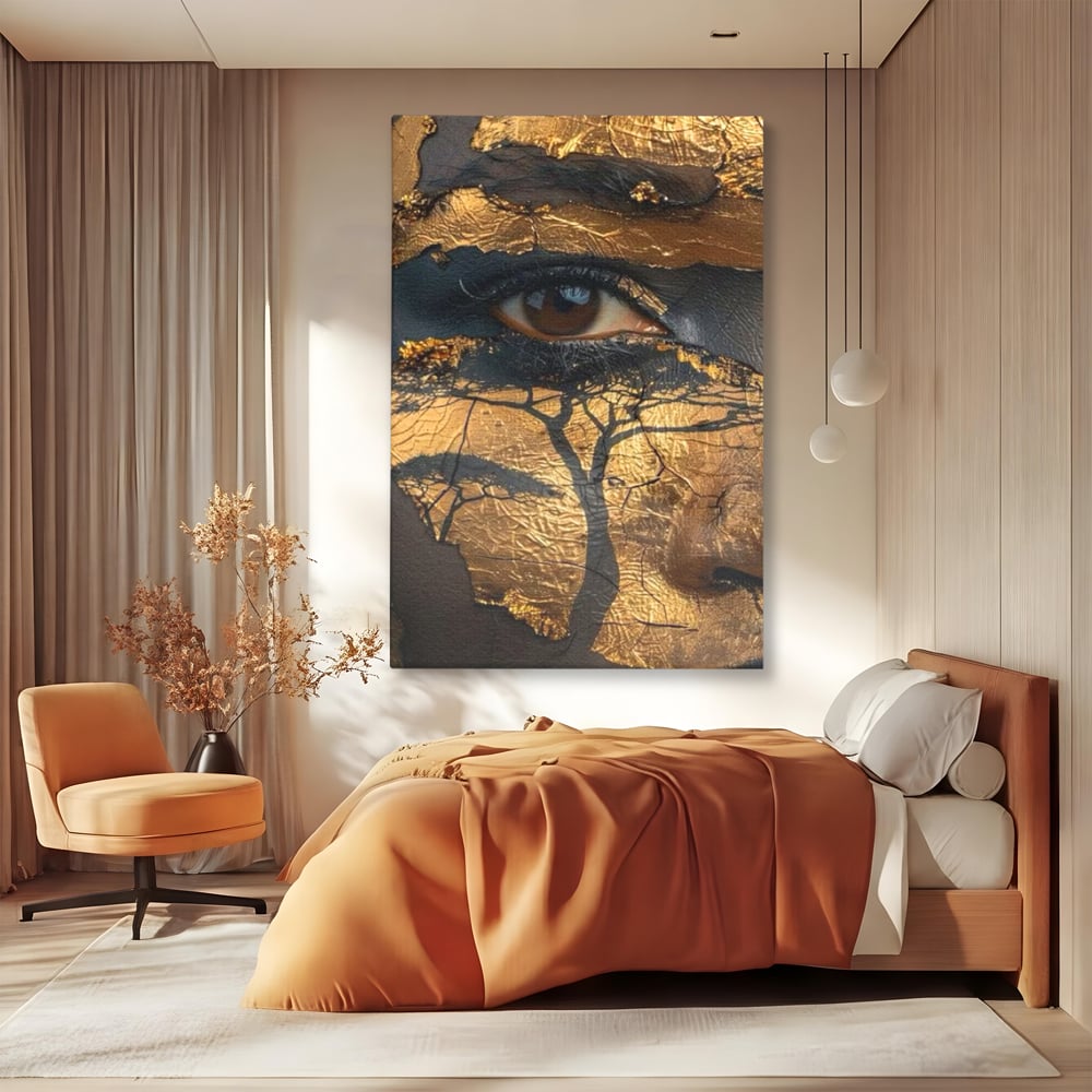 Tablou Canvas Premium, LuxCanva® G1048, Ochii Pamantului,  Privire, Pamant, Radacini, Aur, Arbore, Natura, Living, Dormitor, Culori Vibrante