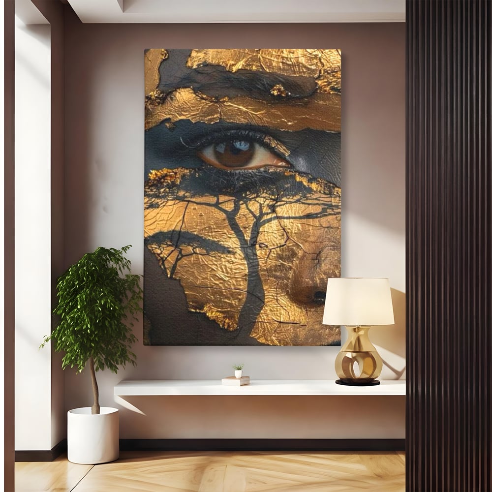 Tablou Canvas Premium, LuxCanva® G1048, Ochii Pamantului,  Privire, Pamant, Radacini, Aur, Arbore, Natura, Living, Dormitor, Culori Vibrante