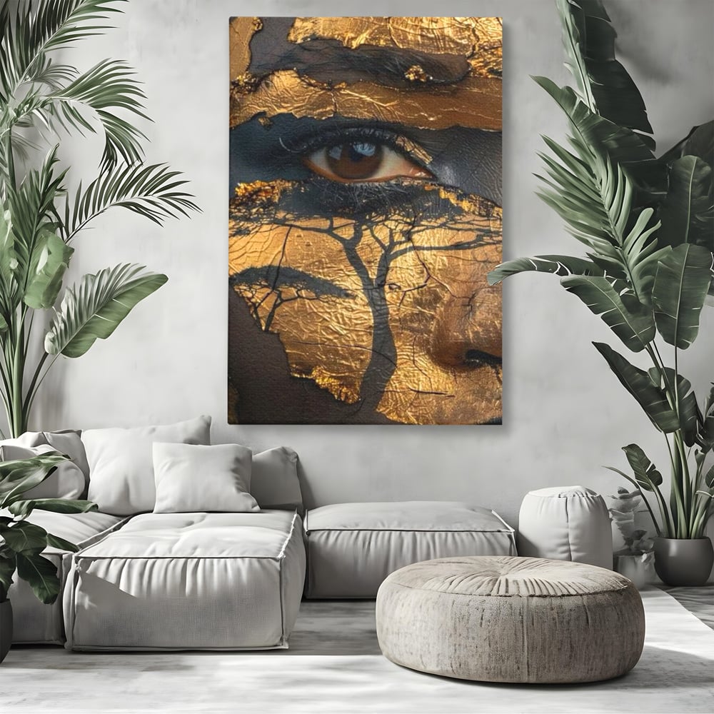 Tablou Canvas Premium, LuxCanva® G1048, Ochii Pamantului,  Privire, Pamant, Radacini, Aur, Arbore, Natura, Living, Dormitor, Culori Vibrante