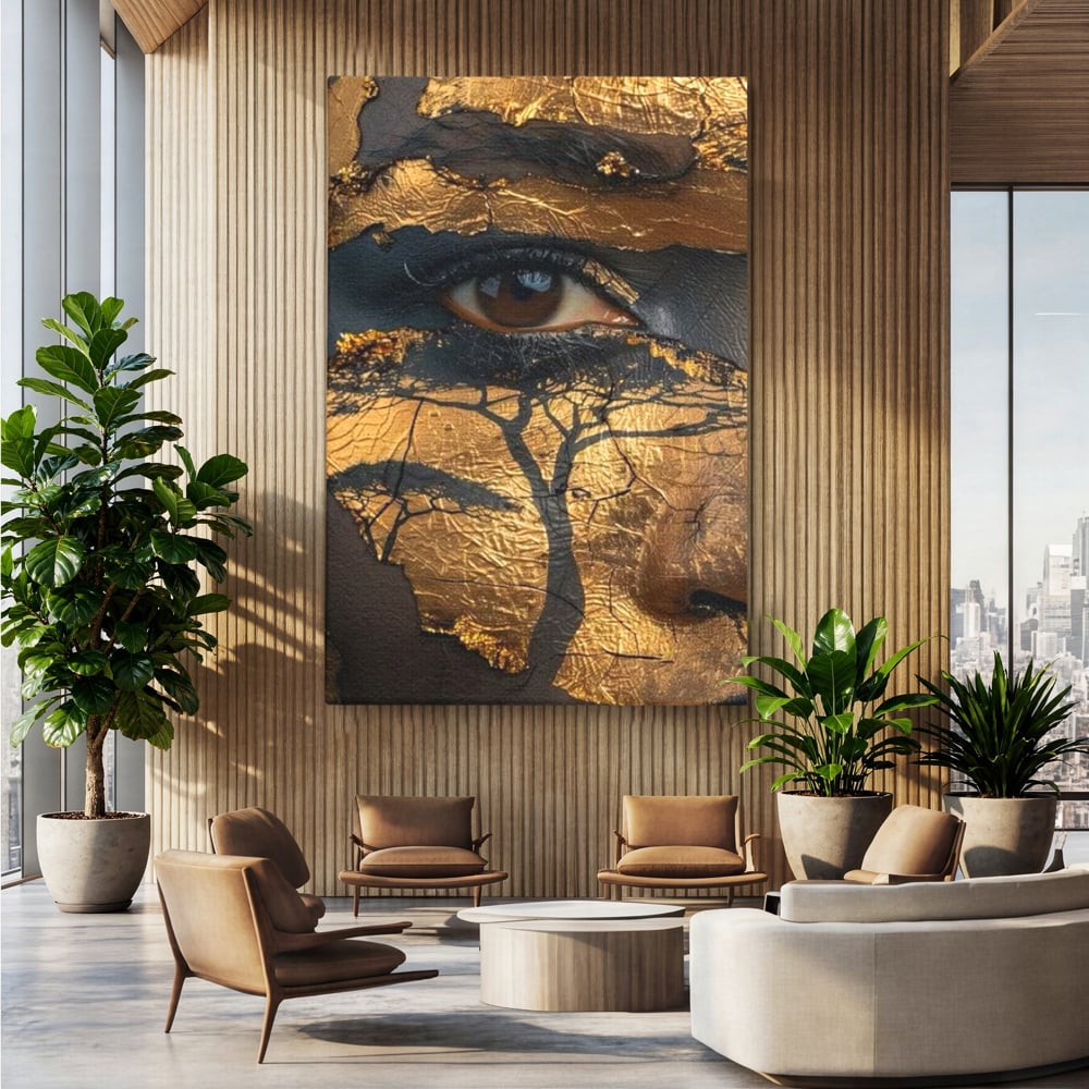 Tablou Canvas Premium, LuxCanva® G1048, Ochii Pamantului,  Privire, Pamant, Radacini, Aur, Arbore, Natura, Living, Dormitor, Culori Vibrante