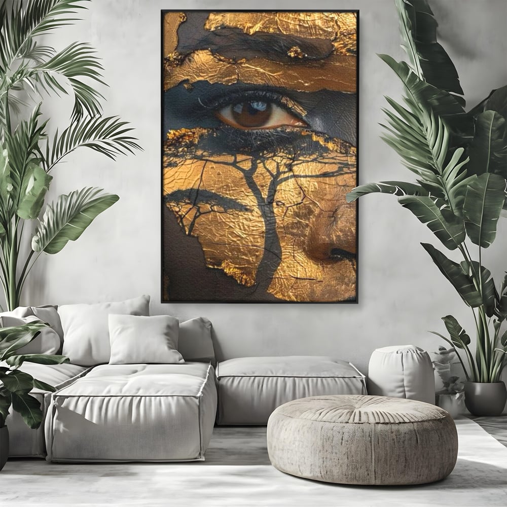 Tablou Canvas Premium, LuxCanva® G1048, Ochii Pamantului,  Privire, Pamant, Radacini, Aur, Arbore, Natura, Living, Dormitor, Culori Vibrante