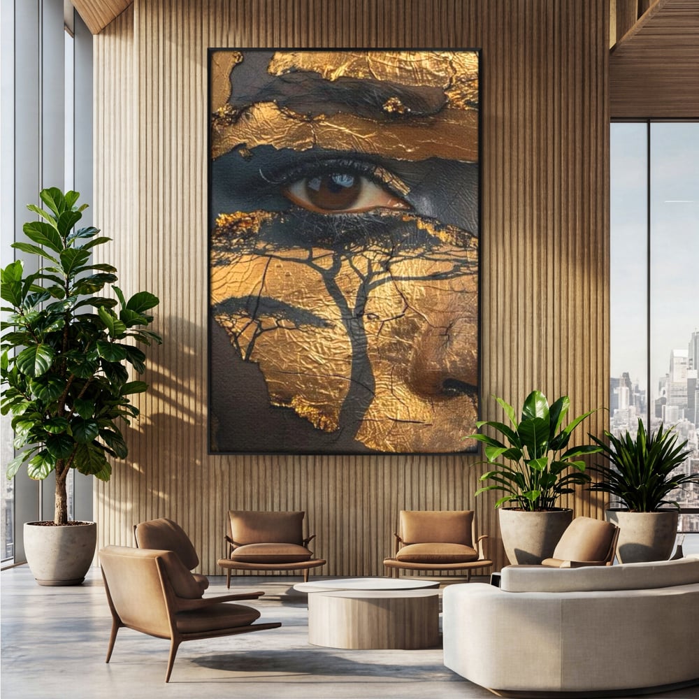 Tablou Canvas Premium, LuxCanva® G1048, Ochii Pamantului,  Privire, Pamant, Radacini, Aur, Arbore, Natura, Living, Dormitor, Culori Vibrante