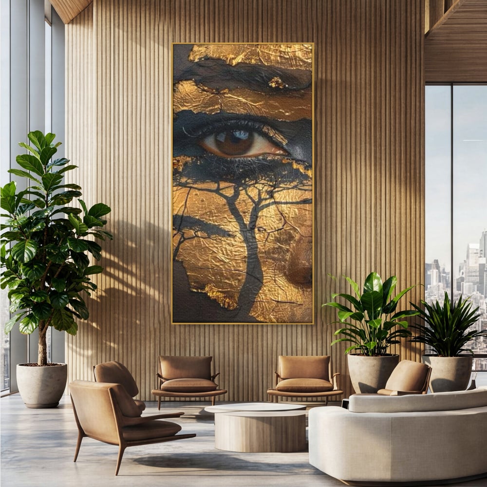Tablou Canvas Premium, LuxCanva® G1048, Ochii Pamantului,  Privire, Pamant, Radacini, Aur, Arbore, Natura, Living, Dormitor, Culori Vibrante
