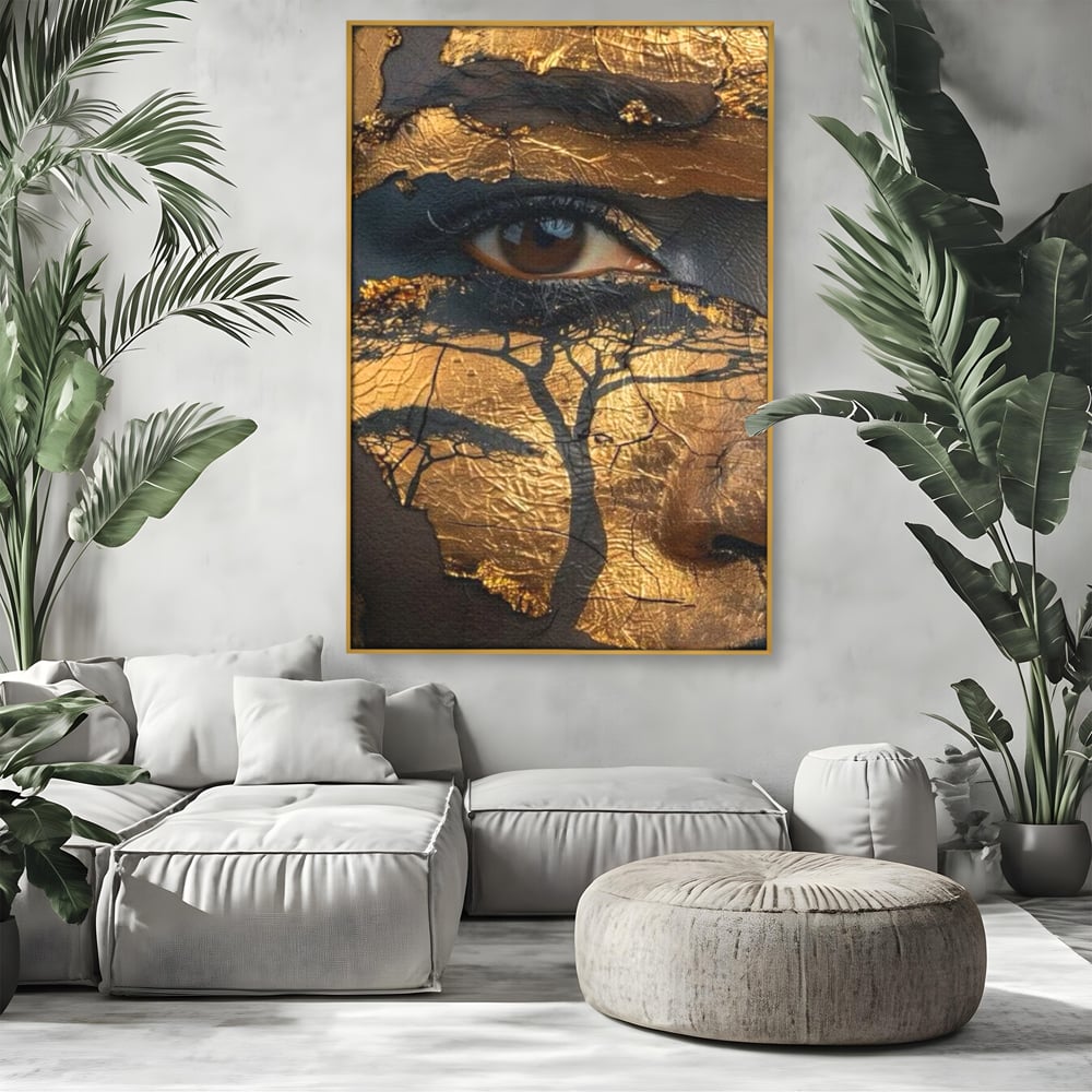 Tablou Canvas Premium, LuxCanva® G1048, Ochii Pamantului,  Privire, Pamant, Radacini, Aur, Arbore, Natura, Living, Dormitor, Culori Vibrante
